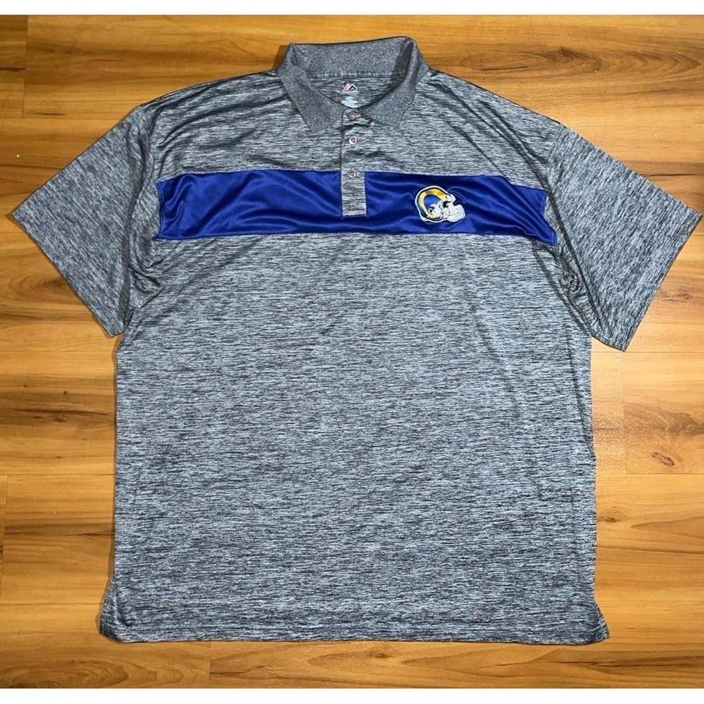 Mens Majestic Los Angelas Ram NFL Polo Performance Active Football Shirt